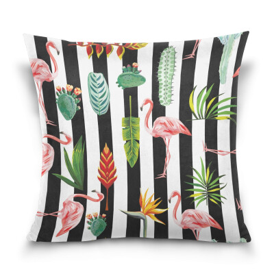 

ALAZA Throw Pillow Cover 16 X 16 inch Christmas Gift Cushion Cover with Flamingo And Leaves Printed Pillowcase