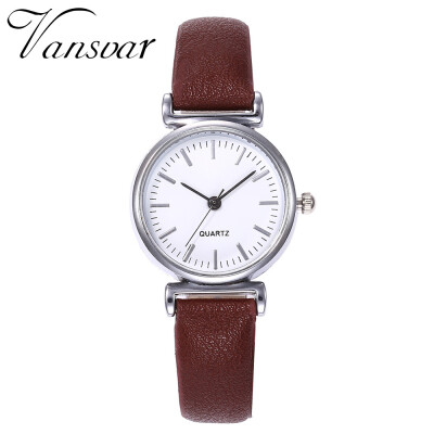 

Vansvar Brand Fashion Silver Case Creative Leather Strap Wrist Watch Casual Women Quartz Watches Gift Relogio Feminino 533