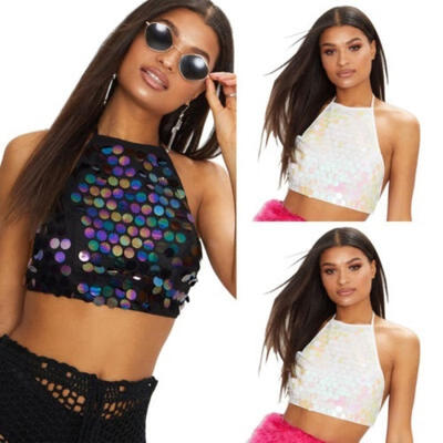 

Fashion Women Summer Vest Top Sequins Crop Top Backless Blouse Tank Tops T-Shirt