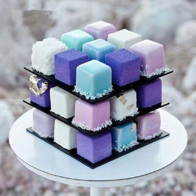 

Siaonvr 3D Metal Cube Cake Mold Three-layer Rotation Mousse Cake Dessert Bake Mold Tool