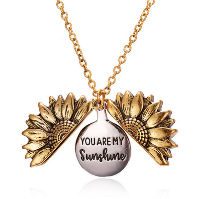 

You Are My Sunshine Engraved Necklace Sunflower Locket Necklace Christmas Jewelry Gifts Fro Women Girls Lovers