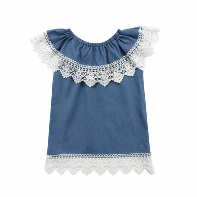 

Toddler Baby Girls Denim Ruffle Shirt Dress Sundress Casual Clothes Summer