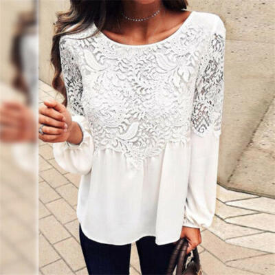 

US Fashion Women Long Sleeve Shirt Casual Lace Blouse Loose Chiffon Tops T-Shirt