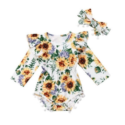 

Newborn Baby Girl Sunflower Clothes Ruffle Long Sleeve Romper Holiday Outfit