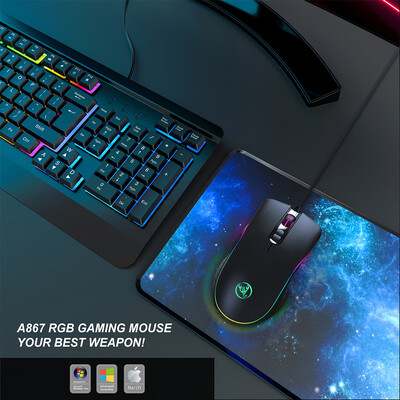 

HXSJ Wired Gaming Mouse DPI6400 Optical Mice RGB Backlit Office Mouse 7 Buttons Ergonomic Design