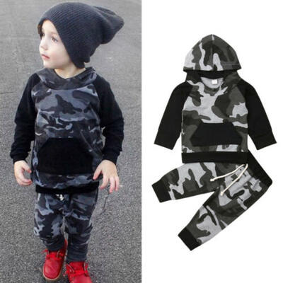 

US Toddler Baby Boy Autumn Winter Clothes Camo Hooded TopsLong Pants Outfit Set
