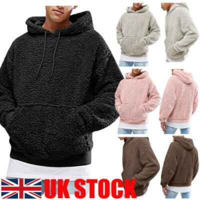 

UK Men Warm Fluffy Hoodie Pullover Fleece Sweatshirt Hooded Coat Sweater Jumper