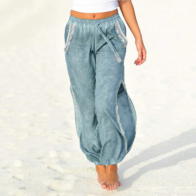 

Womens Beach Drawstring Side-Open Hallen Pants Broad-legged Pants