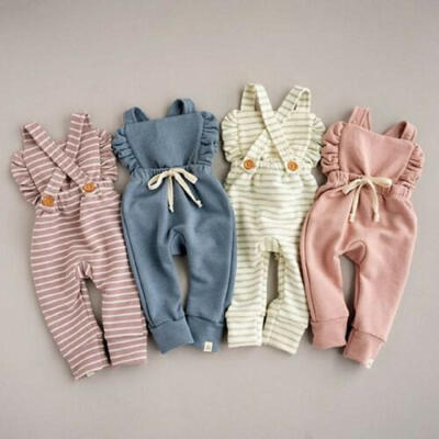 

AU Toddler Infant Baby Girl Ruffle Bib Pants Romper Overalls 1Pc Outfit Clothes