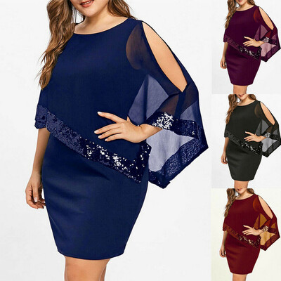 

Plus Size Women Bodycon Shawl Tunic Dress Ladies Party Cocktail Short Mini Dress