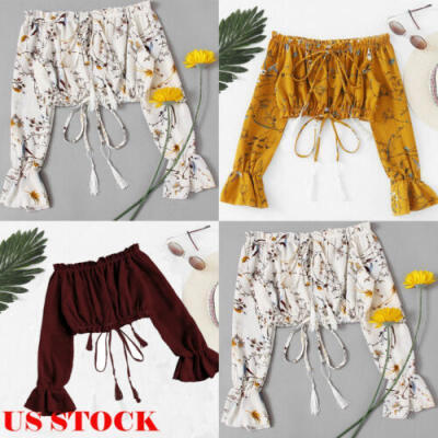 

USA Fashion Women Sexy Off Shoulder Casual Tank Top Blouse T-Shirt Crop Tops New