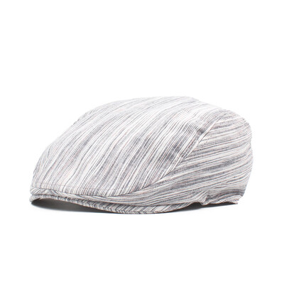 

Vintage Men Women Striped Peaked Cap Casquette Breathable Beret Newsboy Hat Cabbie Headwear