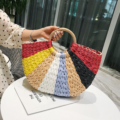 

2019 New Colorful MOON Women Summer Beach Bag FashionStraw Handbags Rattan Bag Handmade Vintage Woven Bali Handbag For Female