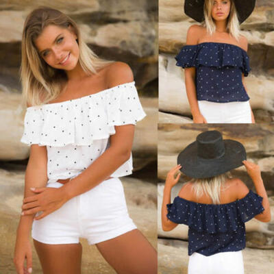 

AU Women Off Shoulder Sexy Tops Holiday Beach Casual Blouse Loose shirts