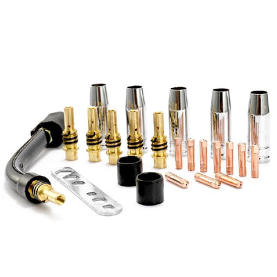 

24PCSSet 15AK Torch Consumable Electrode Shield Cup Link Rod Tips Goose Neck Bend For MIG Welding Machine