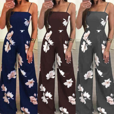 

US Women Floral Backless Crop Jumpsuit Ladies Sleevelss Wide Leg Romper Playsuit