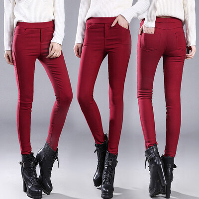 

Tailored Plus Size Women Plus Velvet Thicken Solid Pencil Pants Trousers Pocket Jeggings