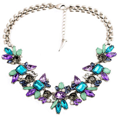 

Womens Rhinestone Flower Cluster Bib Pendant Choker Chain Charm Pendant Necklace