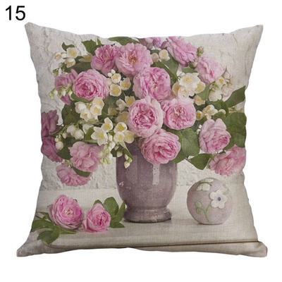 

Linen Rose Peony Tulip Flower Pillow Case Cushion Cover Sofa Bed Car Cafe Decor