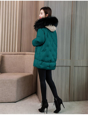

Winter new casual cotton clothing thick warm large fur collar color hooded cotton coat 90249