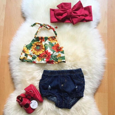 

Newborn Toddler Kids Baby Girl Outfit Clothes Tops Dress Denim Shorts Pants