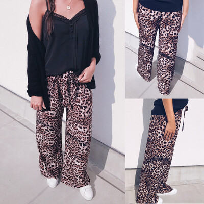 

Tailored Women Leopard Print Wide Leg Trousers Palazzo High Waist Loose Pants