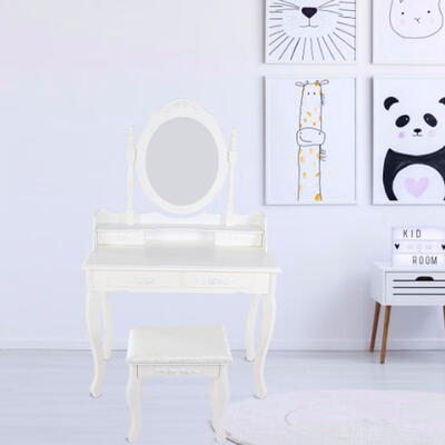 

Greensen White Vanity Makeup Dressing Table Set with Stool 4 Drawer&Mirror Jewelry Wood Desk
