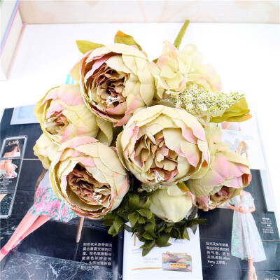 

〖Follure〗2 Bouquet Vintage Artificial Peony Silk Flowers Bouquet for Decoration