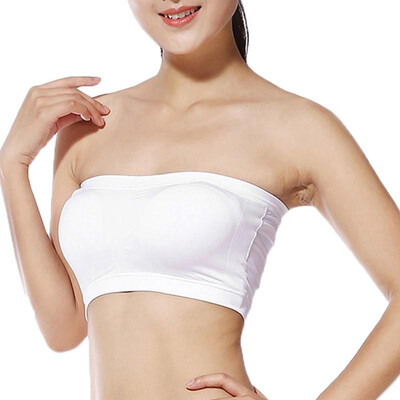 

Sexy Women Strapless Bra Tube Top Push Up Padding Stretch Seamless Underwear Short Tanks BeigeWhiteBlack