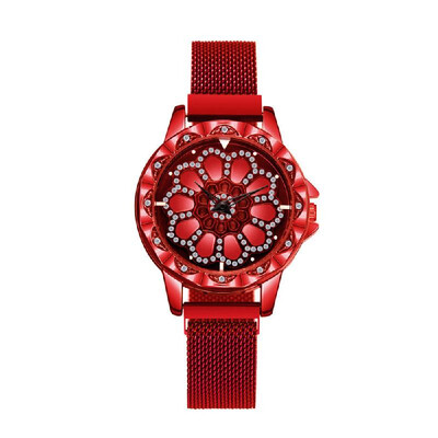 

Women Big Dial Wristwatch Lady Alloy Case Stainless Steel Band Watch Exquisite Luxury Flower Watch