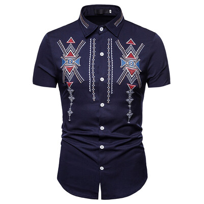 

Tailored Fashion Mens Summer Print Slim Fit Shirt Formal Short Sleeve Shirts Casual Tops