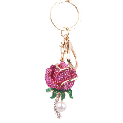 

Ebay explosion red rose key ring men&women bag mobile phone car diamond keychain fashion small gifts