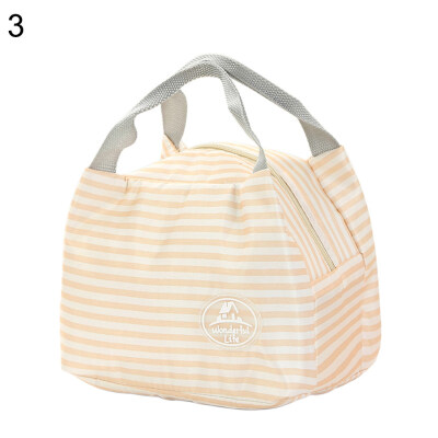 

Striped Dots Tote Lunch Bag Thermal Insulated Portable Picnic Bento Box Pouch