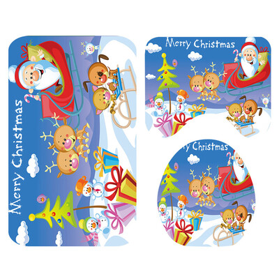 

Siaonvr Santa Christmas Print Toilet Bathroom Mat And Shower Curtain Four-Piece Set