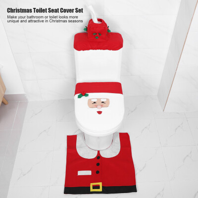 

1 Set Christmas Bathroom Toilet Seat Cover Floor Mat Water Tank Lid&Tissue Box Decor Covers SetChristmas Toilet Seat Cover