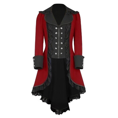 

Toponeto Womens Fashion Lace Splice V-neck Punk Jacket Retro Button Irregular Coat