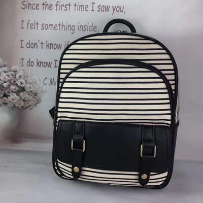 

Striped School Backpack Lightweight Travel Bag For Women Girls