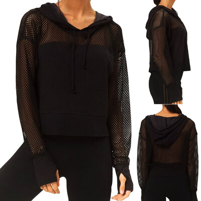 

Nomeni Women Fashion Solid Long Sleeve Top Hollow Blouse Hooded T-shirt