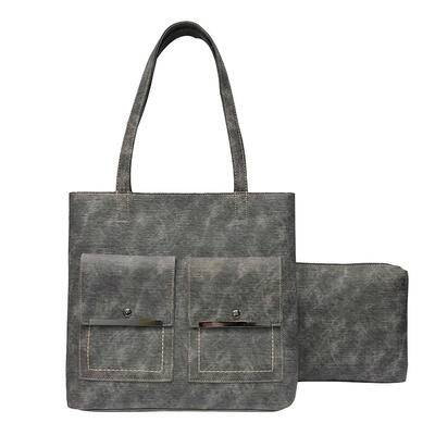 

2pcsset Leather Big Shoulder Handbags Purse Women Solid Color Totes Clutch