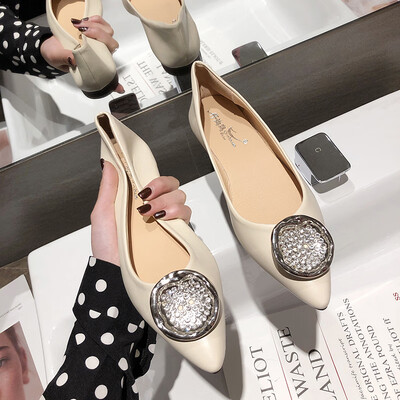 

Summer Korean version of Baitao pointed shallow flat sole single shoe chic net red fashion round button bean shoe woman