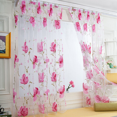 

JPGIF 1 PCS Vines Leaves Tulle Door Window Curtain Drape Panel Sheer Scarf Valances
