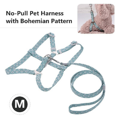 

Pet Harness No-Pull Adjustable Chest Straps Bohemian Pattern Vest with Leash Reflective Canvas Leash Vest for Dogs Cats
