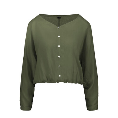 

Womens Casual V Neck Shirt Solid Office Tops Button Down Summer Party Blouse