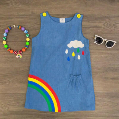 

USA Toddler Kids Baby Girl Summer Top T-shirt Skirt Dress Rainbow Outfit Clothes