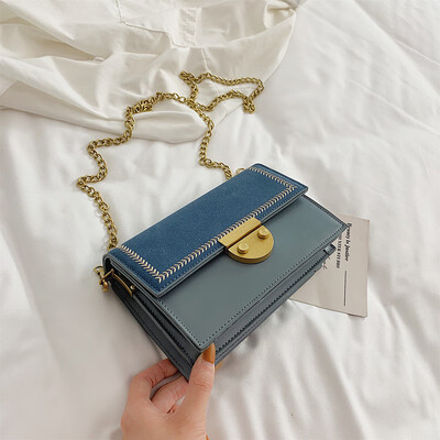 

Chic retro chain bag fashion frosted small square bag new 2019 lock buckle single shoulder bag oblique satchel bag