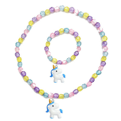 

Children Unicorn Beads Pendant Necklaces Bracelet Adjust Girls Chain Jewelry