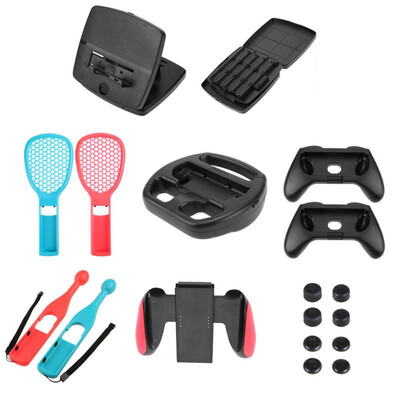 

18PCSSet Replacement for Nintend Switch Games Steering Wheel Grip Caps Tennis Racket Drum Stick Hand Grip Card Box