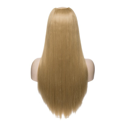 

U Shape Part Half Head Wig Clip In Hair Extension Full Head One Piece Invisible 7 clips With Wig Net Synthetic Straight Curly