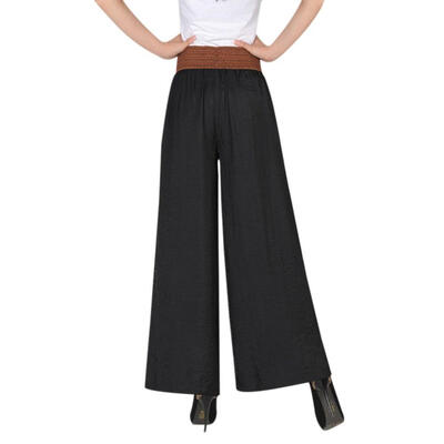 

Women Summer Solid Color Loose Wide Leg Loose Elastic High Waist Tie Straight Casual Nine Pants