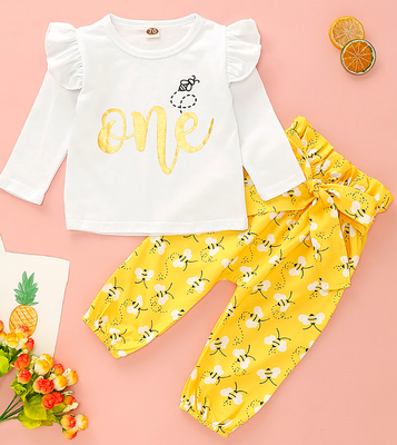 

2PCS Toddler Baby Girl 1st Birthday Long Sleeve Outfit Romper Tops Pants Leggings Set
